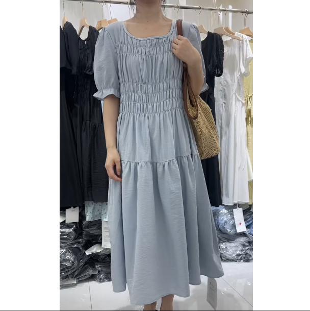 7702 X 夏季连衣裙韩版拼接长裙裙子方领长款复古 F177