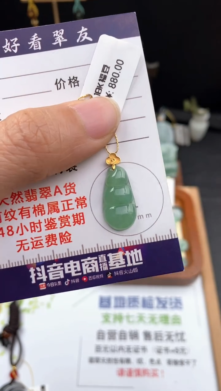 翡翠18K金镶嵌颈饰福豆