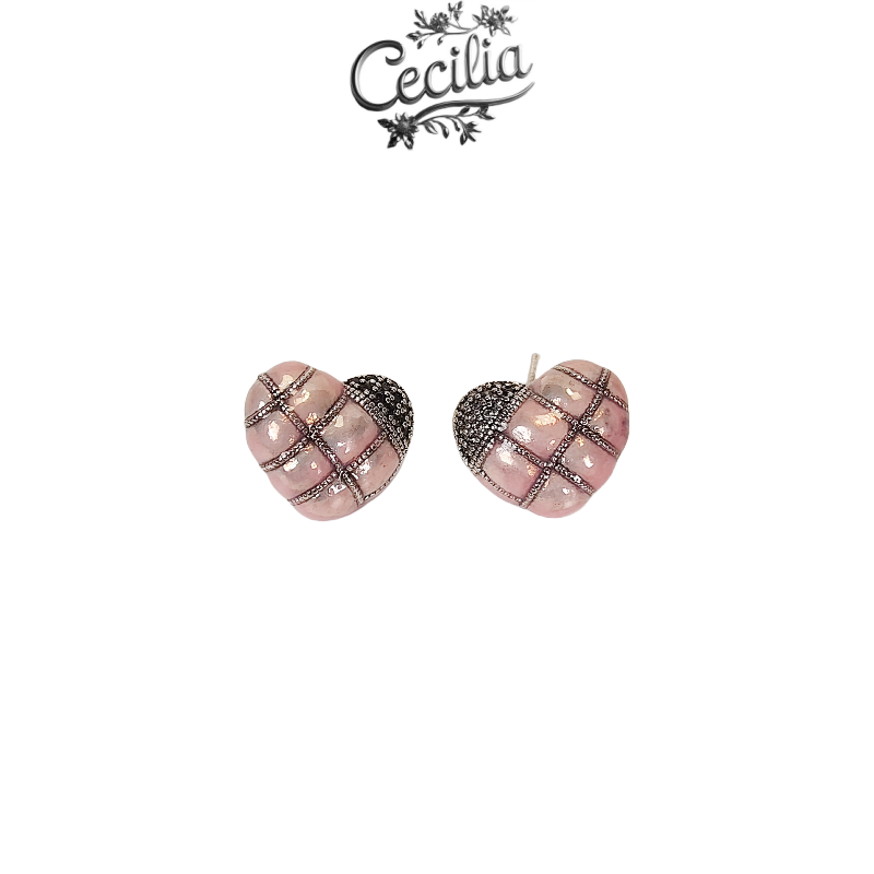 铜合金耳饰 Cecilia甜心粉钻耳环 粉色爱心闪耀浪漫可爱L-E01