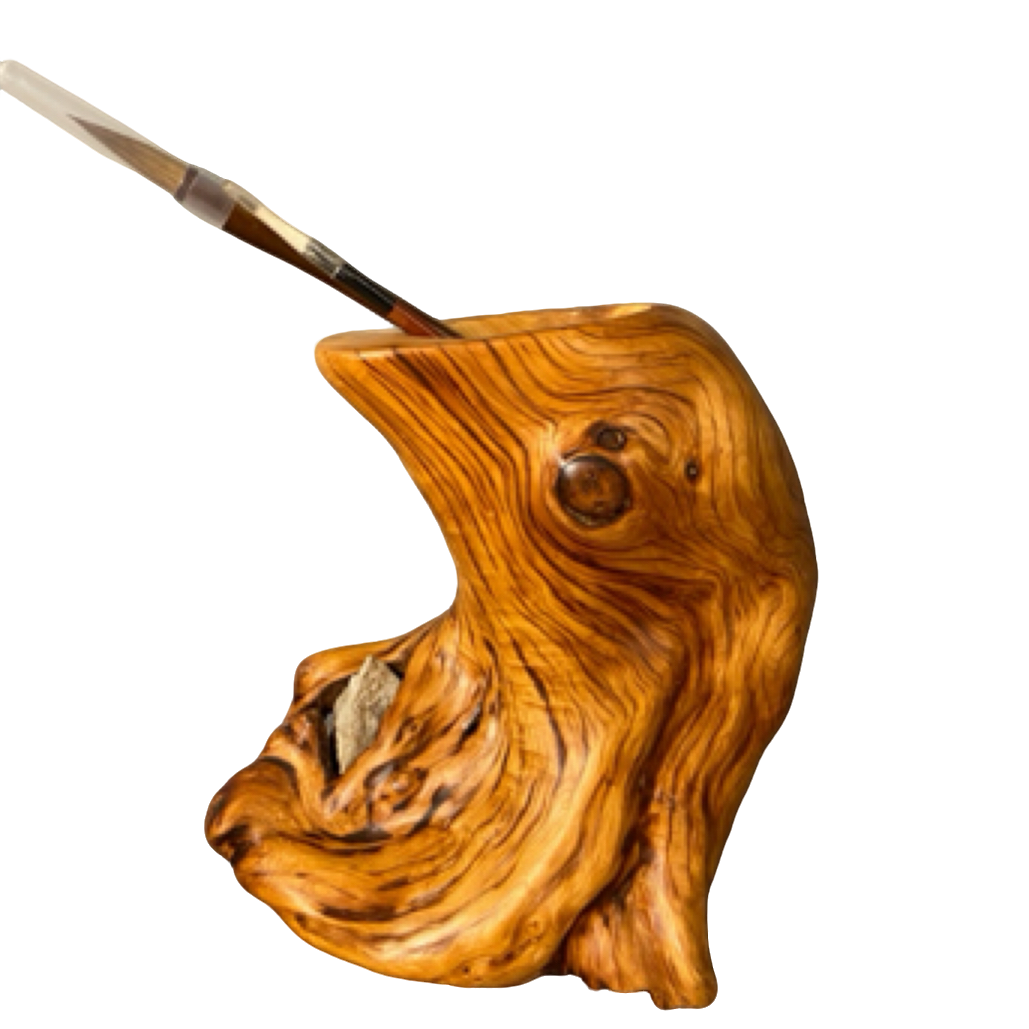 太行崖柏虎纹随型笔筒带包石拖拖陈化料虎纹大笔筒