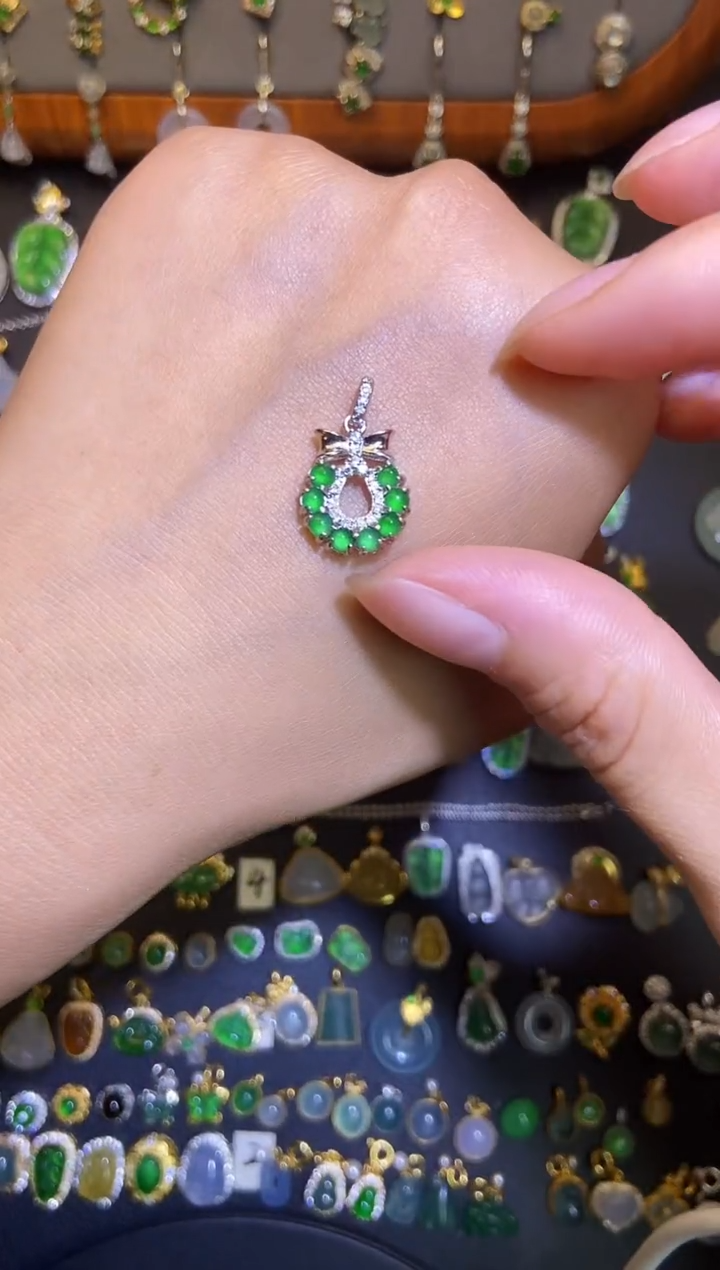 翡翠银S925镶嵌吊坠(不含链)天然A货翡翠