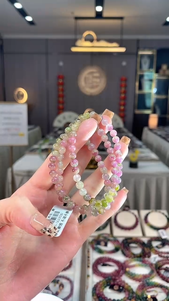 未镶嵌老矿碧玺色标彩虹三圈手串5mm+碧玺dan多样性发货一条