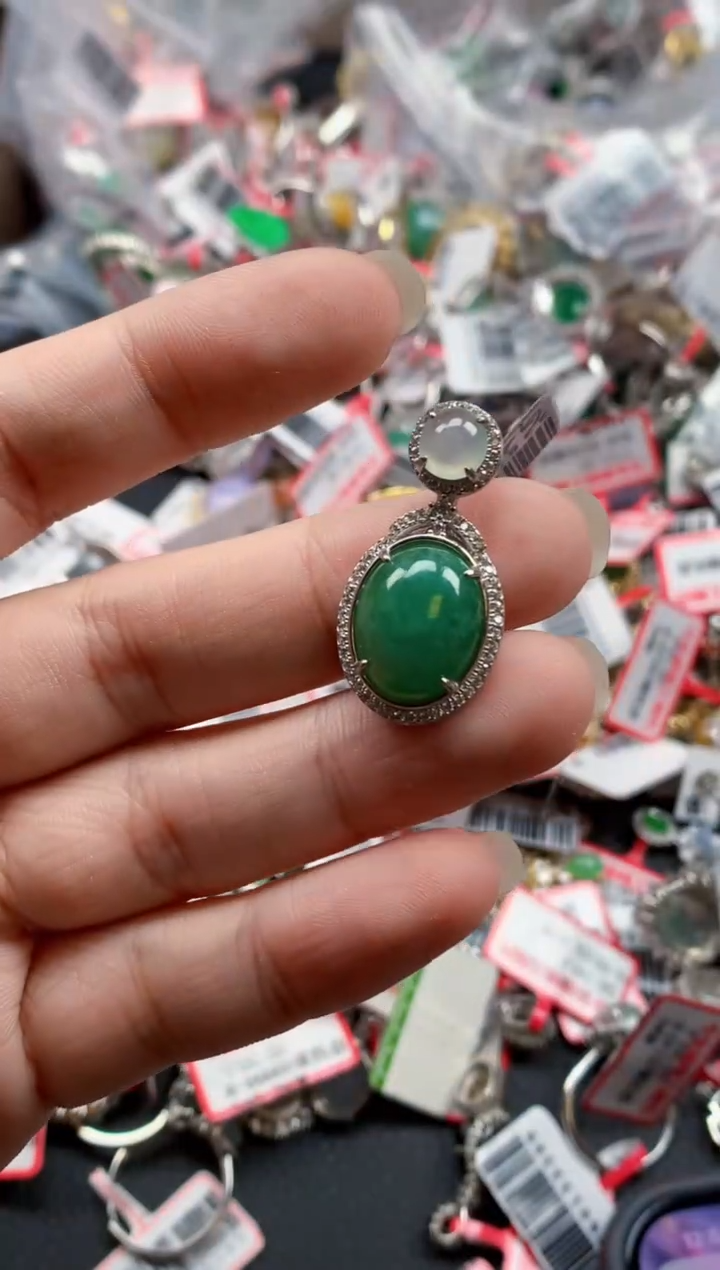 银S925镶嵌戒指翡翠天然A货缅甸翡翠