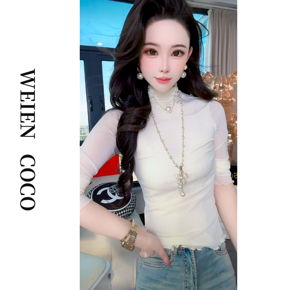 【薇恩COCO】长袖时尚百搭镂空修身设计师打底衫小个子女生 S5330