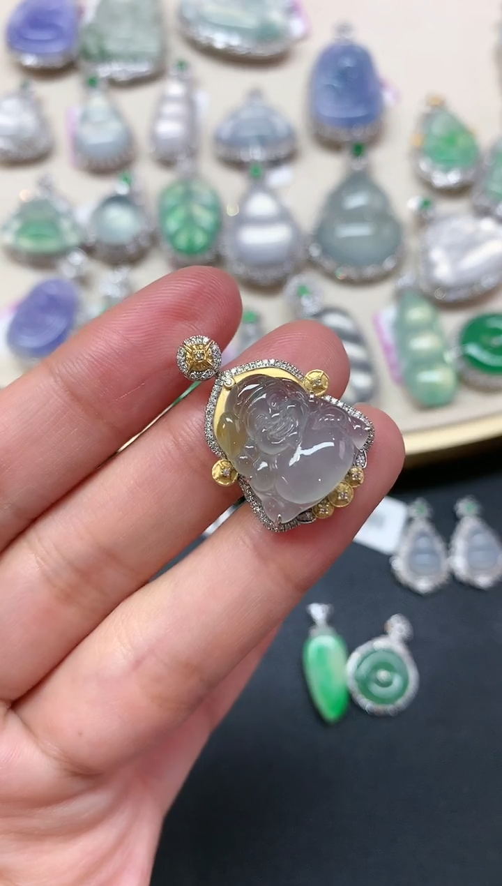 【闪购商品】翡翠吊坠(不含链)18K金镶嵌a214|7980