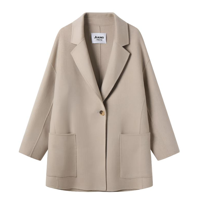 2025春M家经典短款100分山羊绒时尚宽松中款设计师春季短贴袋