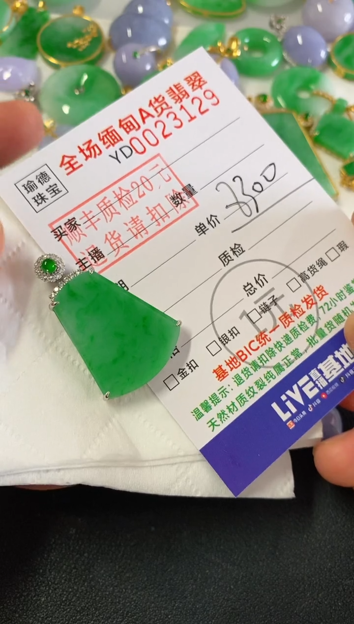 吊坠(不含链)18K金镶嵌翡翠胖*貔无事牌