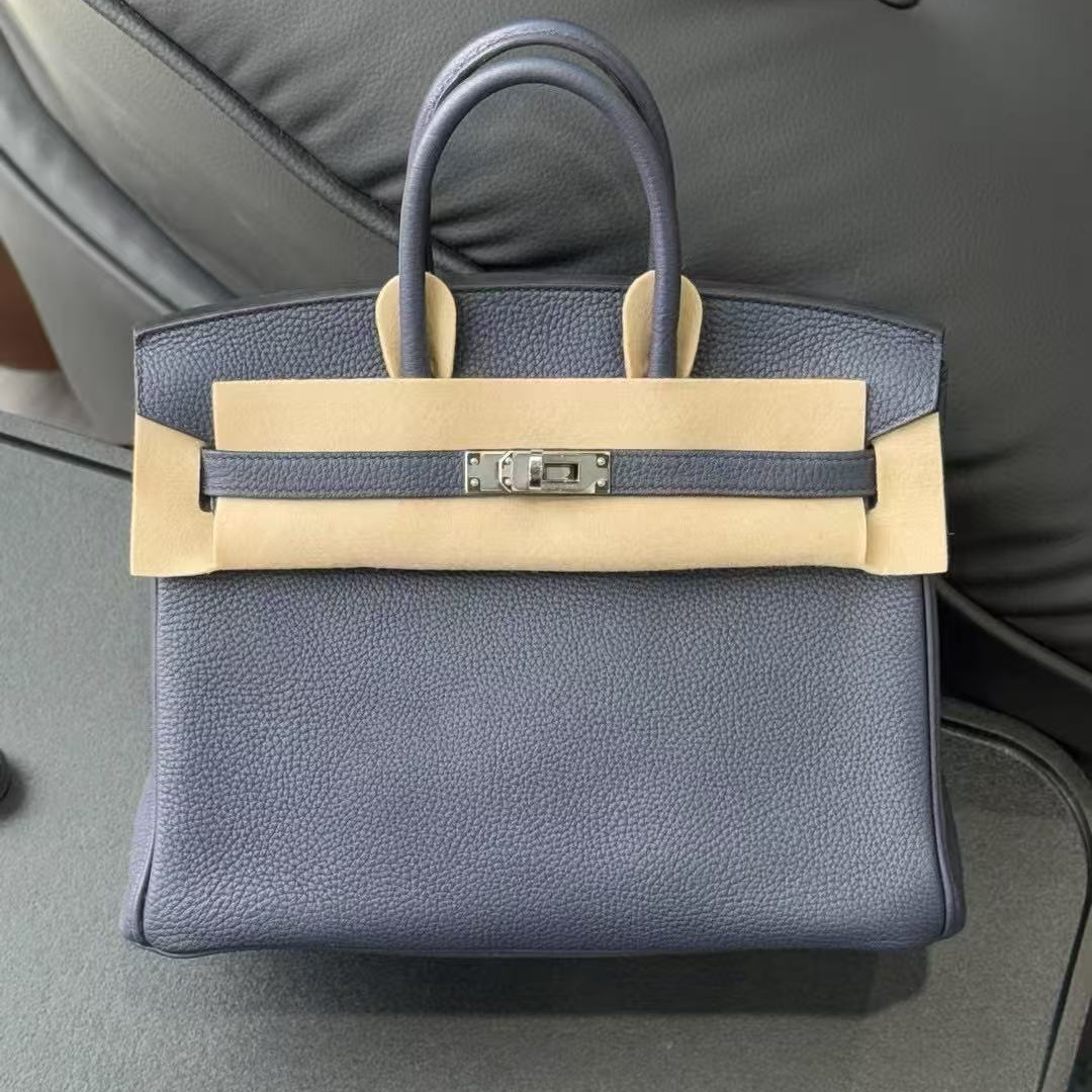 全新未使用 Hermes/爱马仕 birkin25 午夜蓝银扣 togo皮 W刻
