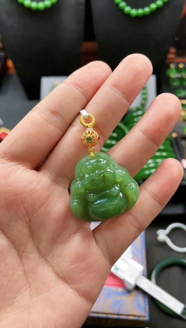 【闪购商品】和田玉吊坠18K金镶嵌多样性发一