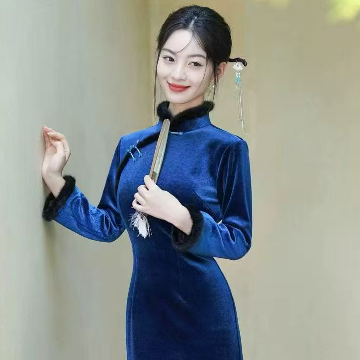 旷美旗韵常规包臀裙日常一字扣印花旗袍网红中式加厚显瘦时尚显瘦