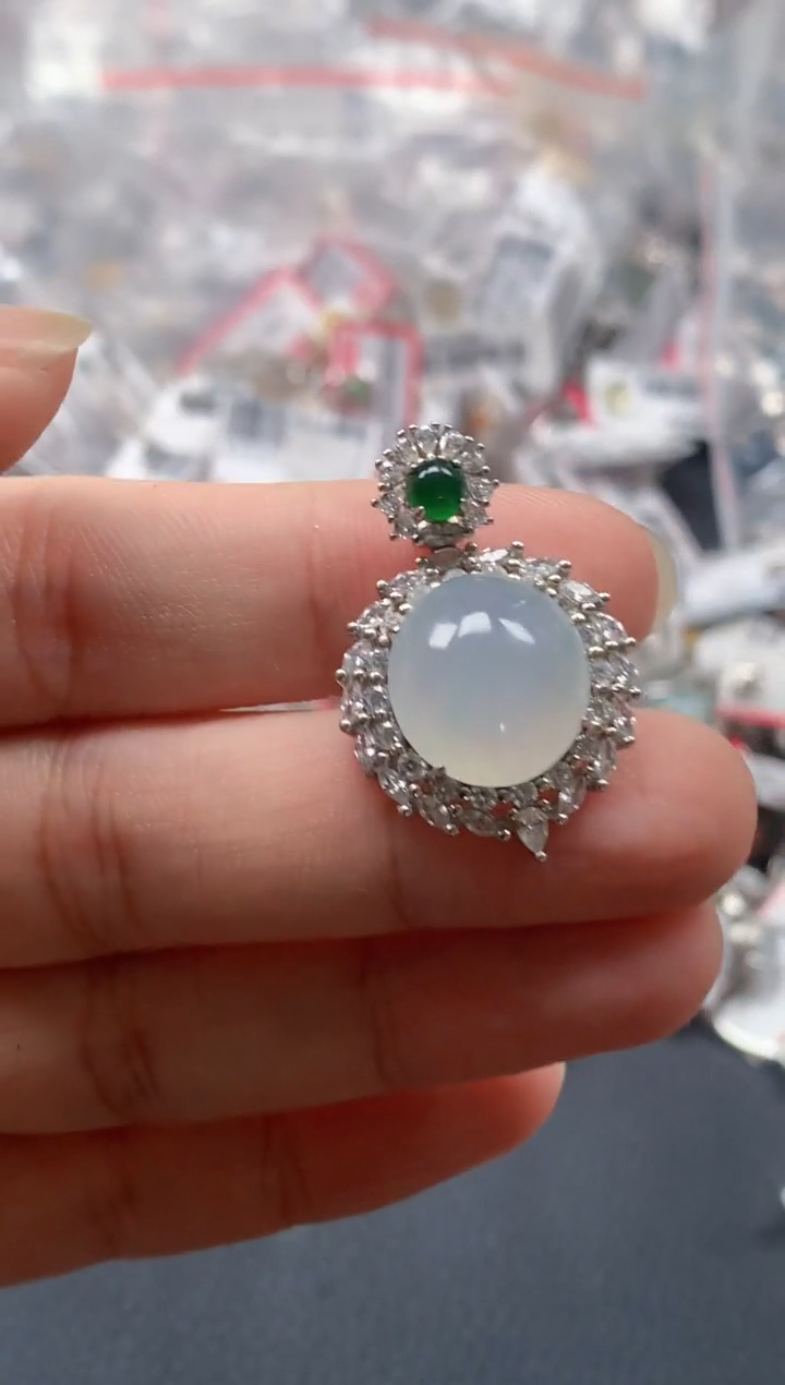 银S925镶嵌戒指翡翠天然A货缅甸翡翠