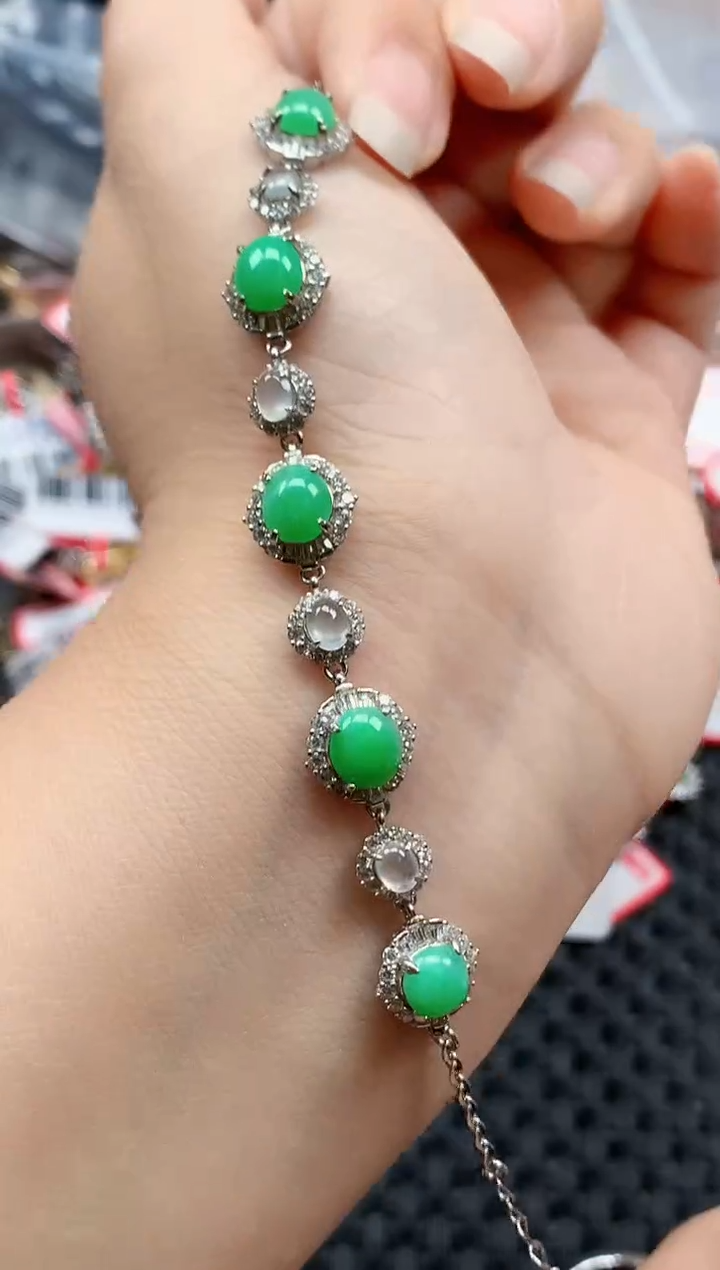 银S925镶嵌戒指翡翠天然A货缅甸翡翠