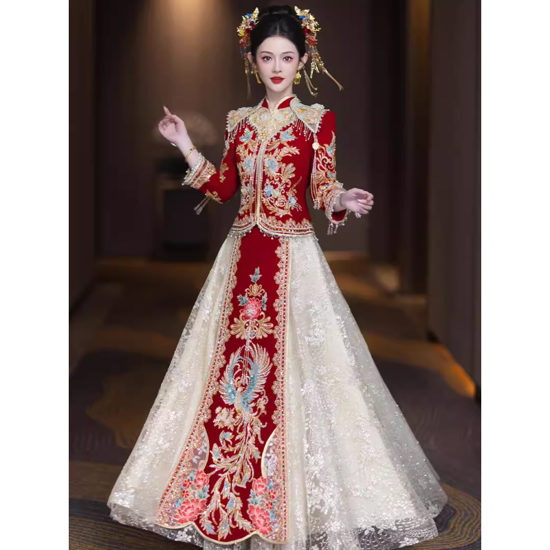 秀禾服2025新款丝绒中式嫁衣修身显瘦重手工立体裁剪奢华重工出阁