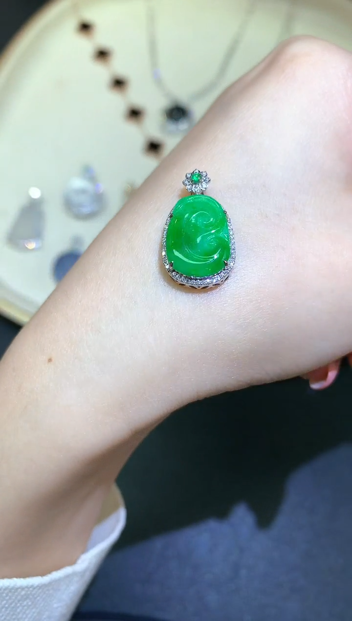 翡翠18K金镶嵌吊坠(不含链)吊坠A353|39802