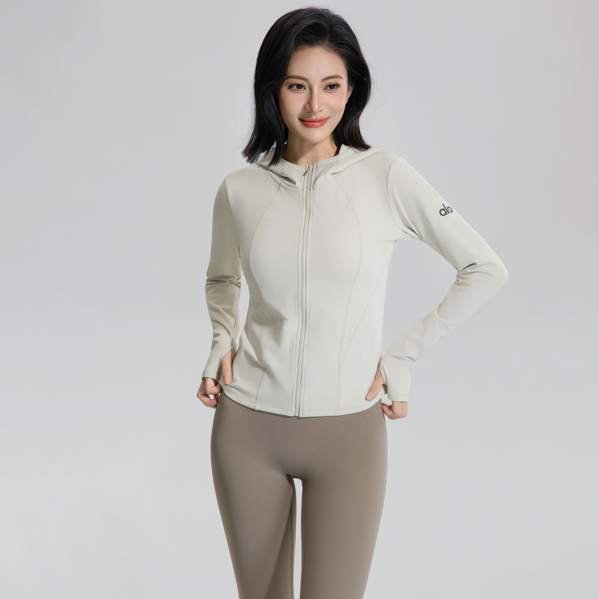 春秋抓绒运动上衣修身显瘦长袖连帽卫衣外套休闲健身跑步保暖