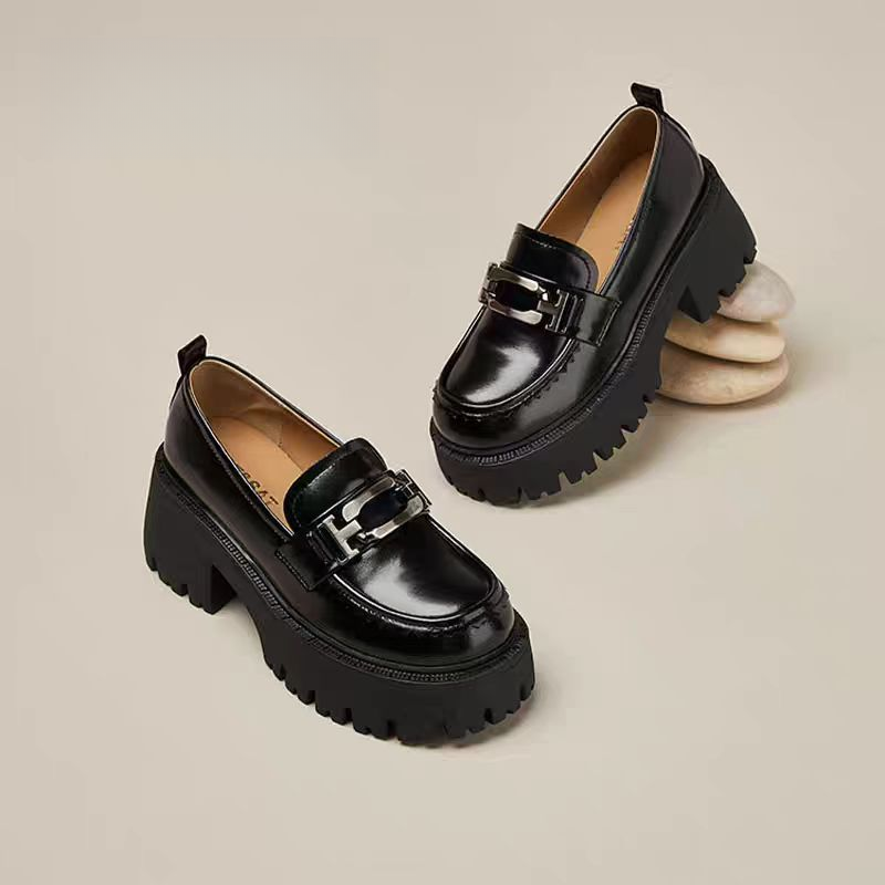 【表弟严选】X046 黑色 新款时尚圆头2025舒适厚底女士乐福鞋