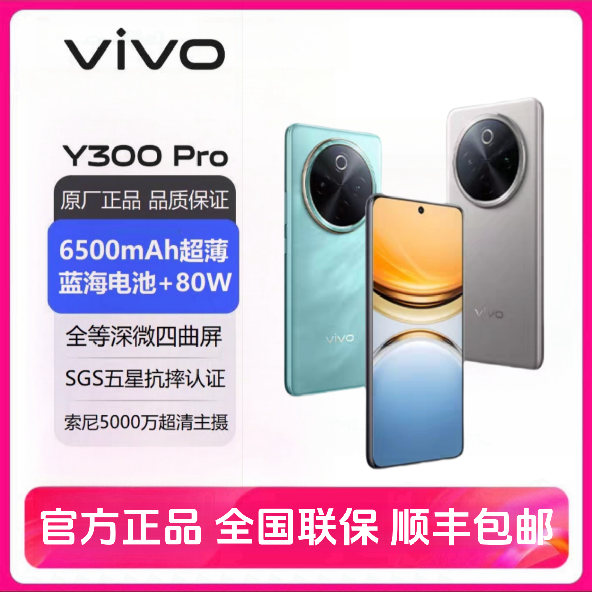 vivo Y300Pro 全等深微四曲屏6500毫安超薄蓝海电池 大全套 二手