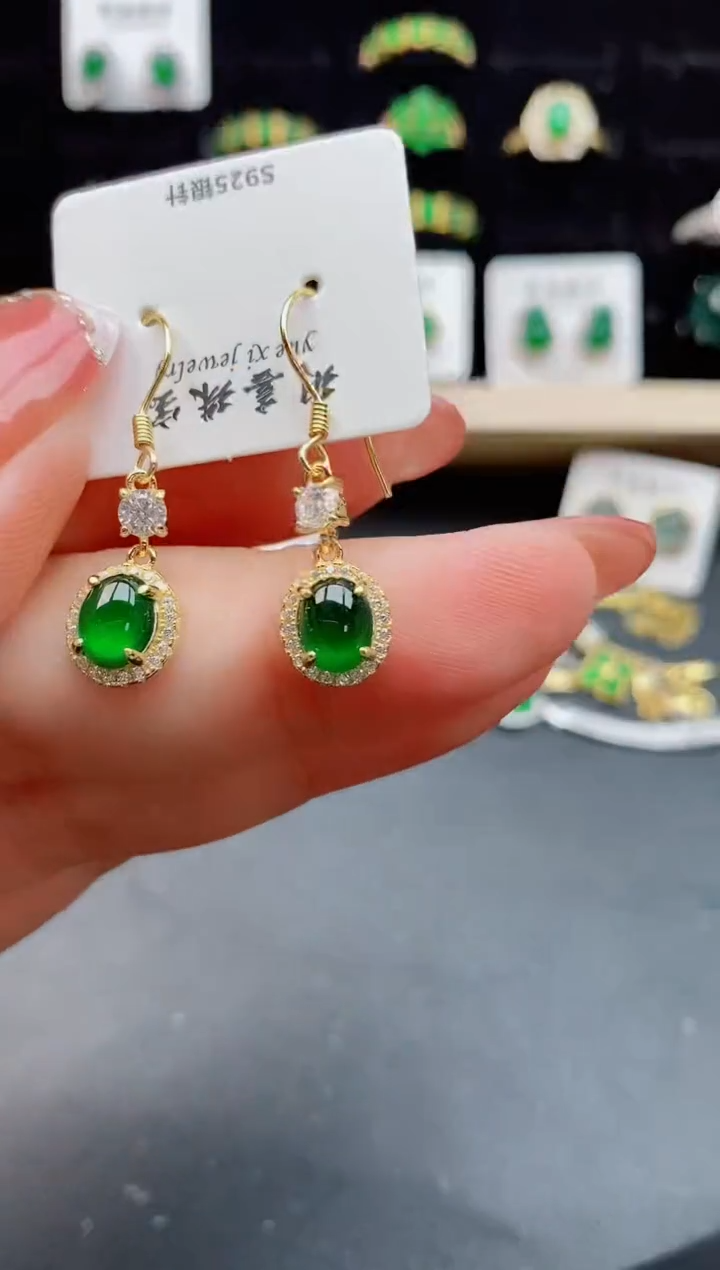 【闪购商品】翡翠耳饰银S925镶嵌1221