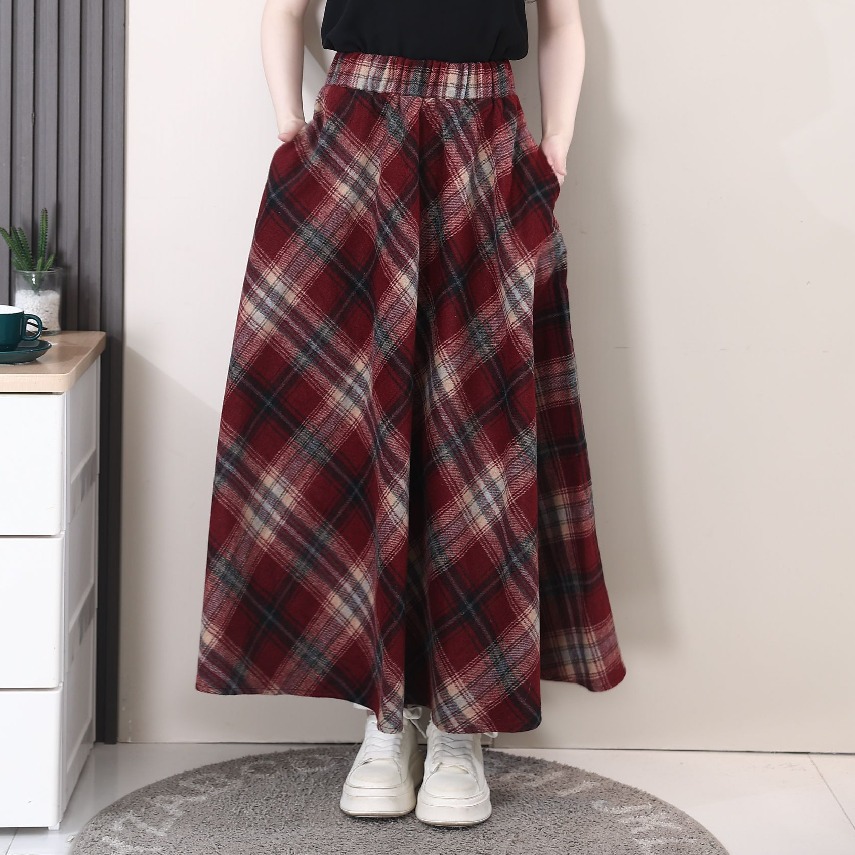 【慧】250美拉德复古格子半身裙秋冬加厚高腰A字裙毛呢裙显瘦新款