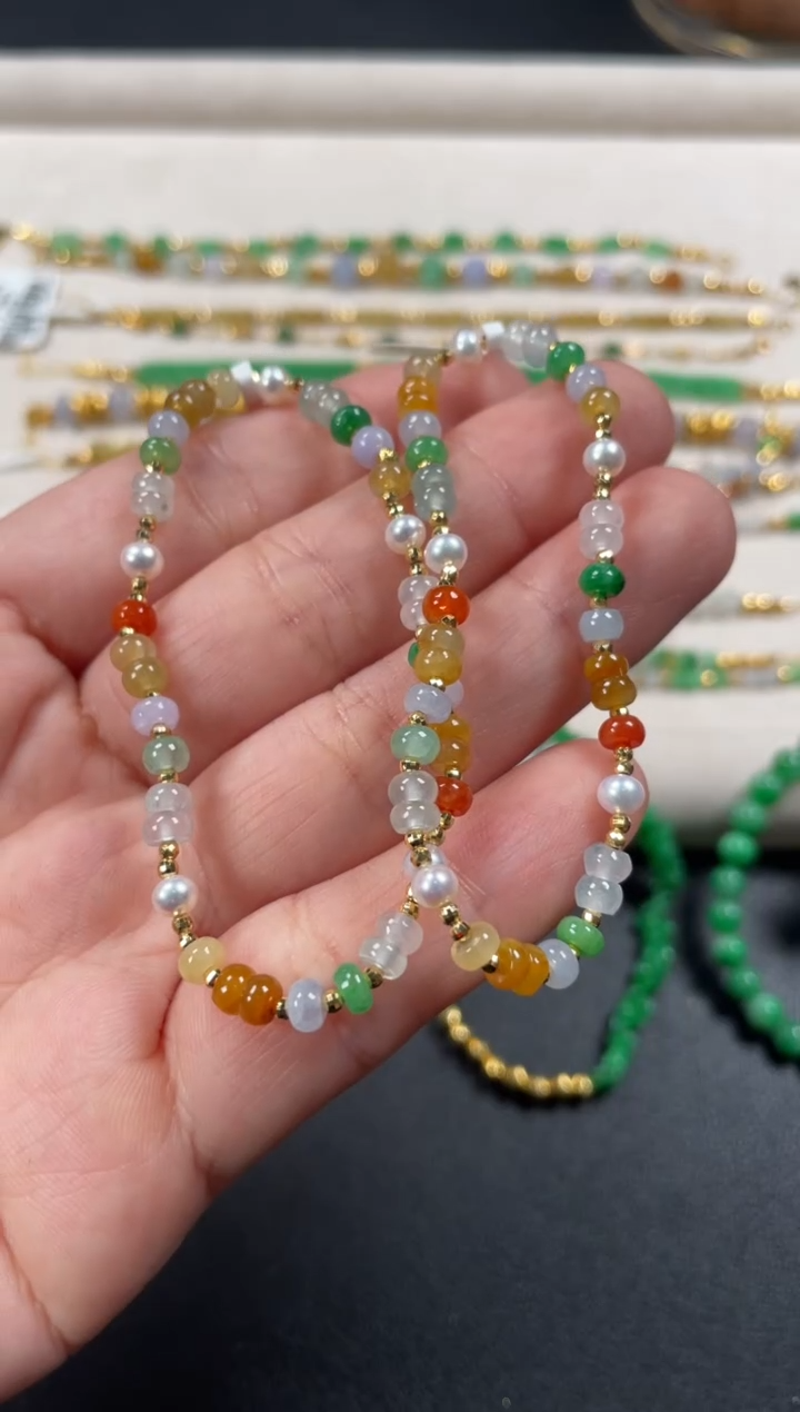 18K金镶嵌手串翡翠多样性   发货一条   P538