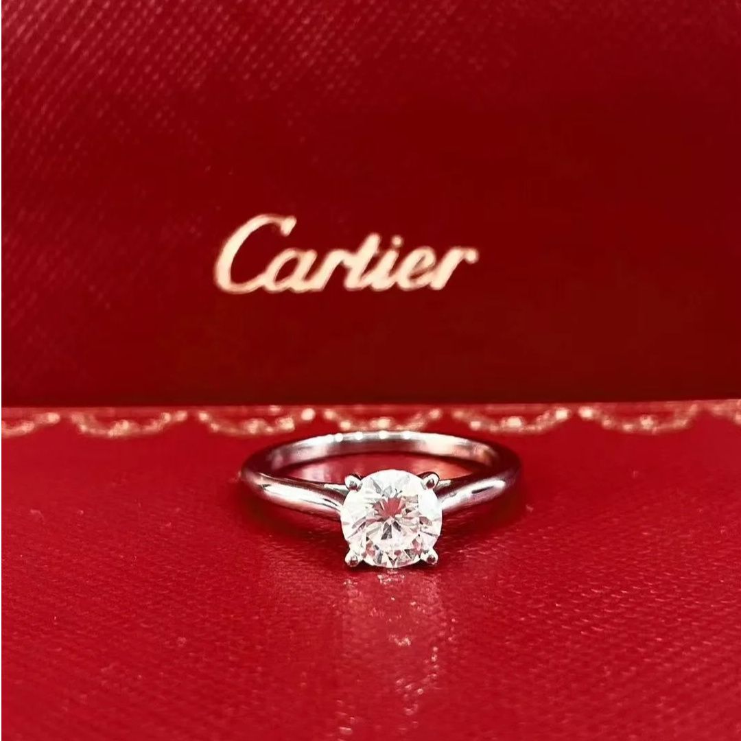 95新 Cartier/卡地亚 小花6欢 钻戒 pt950 0.81ct F色 VVS2 51