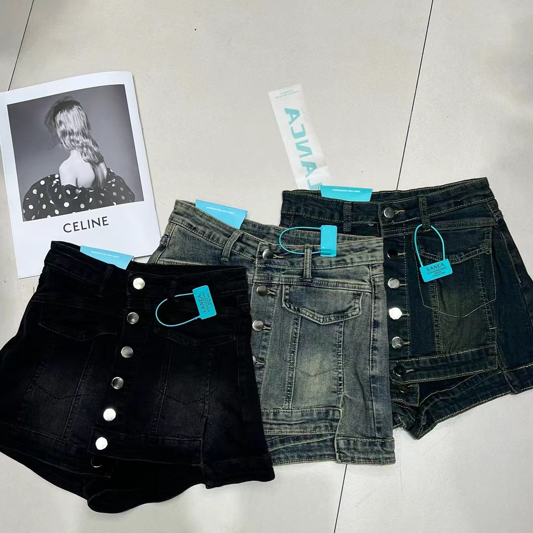 短裤高腰做旧半身裙黑色潮流百搭A字时尚21201