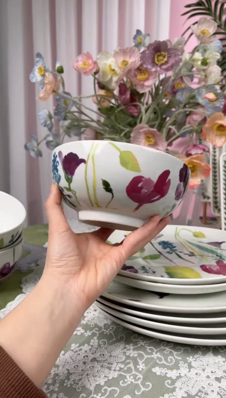 陶（孟加拉产）孤品-水彩花园16CM饭碗