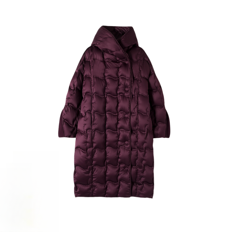 “绒冬格调” 冬季桑丝缎面格纹连帽90白鹅绒羽绒服98828