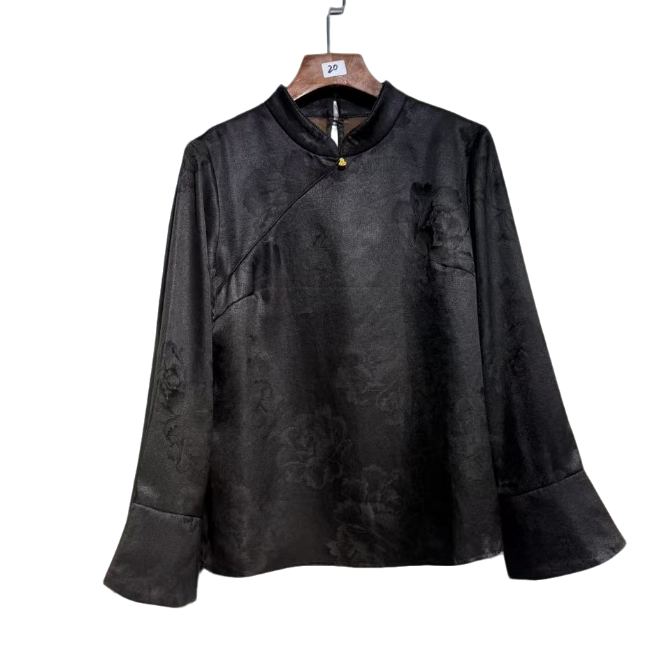 【提花中式】100桑蚕丝国风缎面提花香云纱衬衫5190