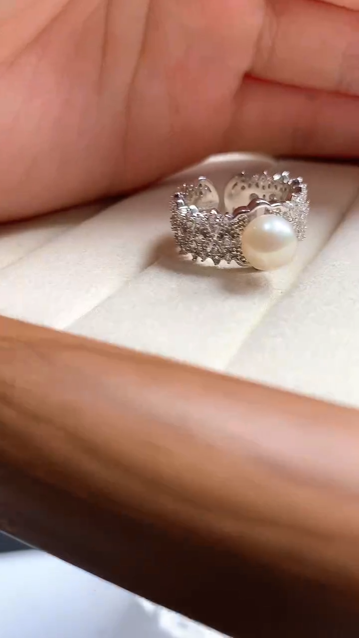 【闪购商品】海水珍珠戒指银S925镶嵌宽版珍珠戒指