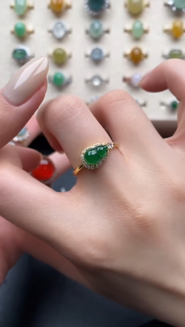 银S925镶嵌戒指翡翠一物一证一礼盒