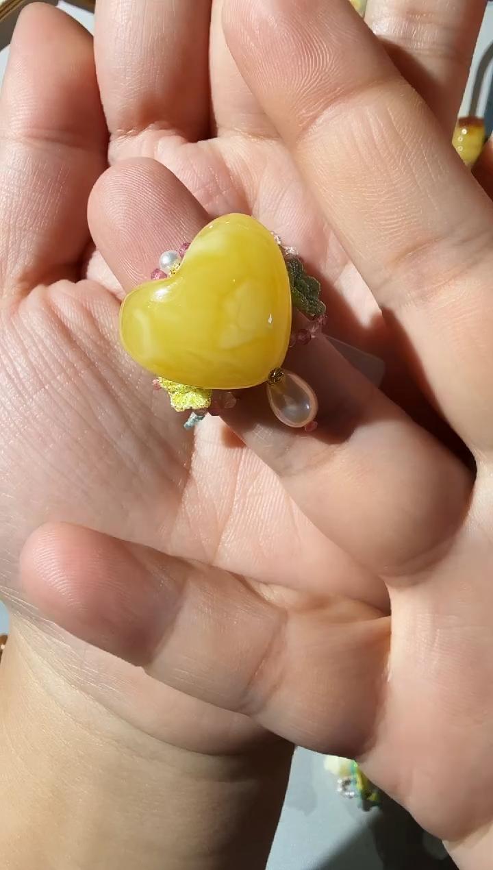 【闪购商品】蜜蜡戒指未镶嵌蜜蜡爱心戒指