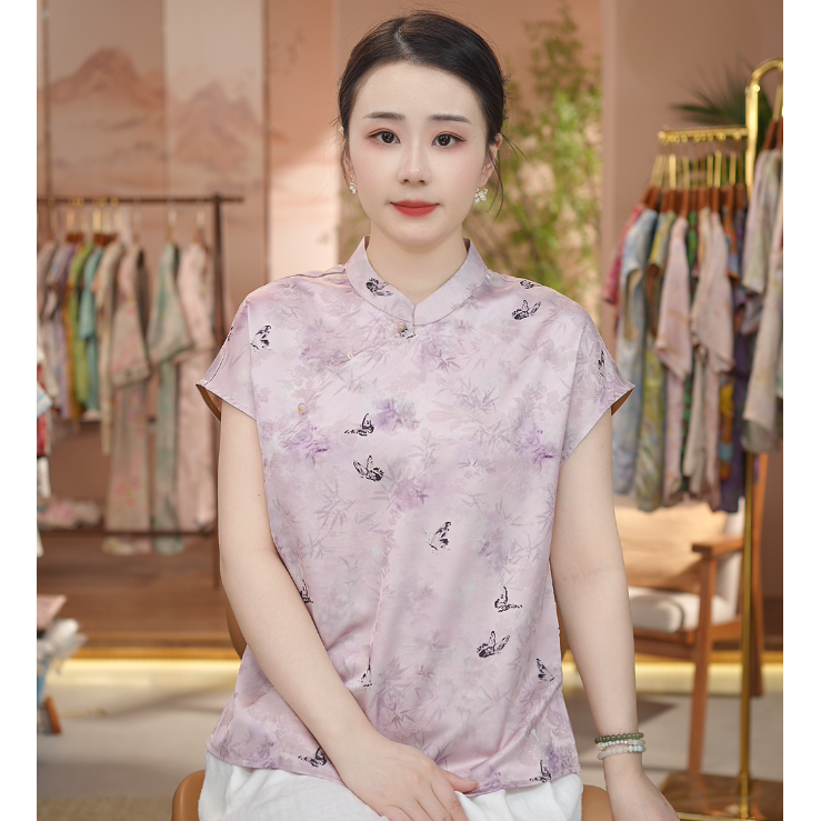 《 紫竹蝶-短袖》新中式提花国风时尚休闲防晒透气上衣