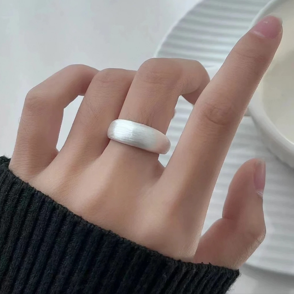 足银戒指 纯银999【小灯泡】椭圆拉丝戒指宽面复古小众设计指环女