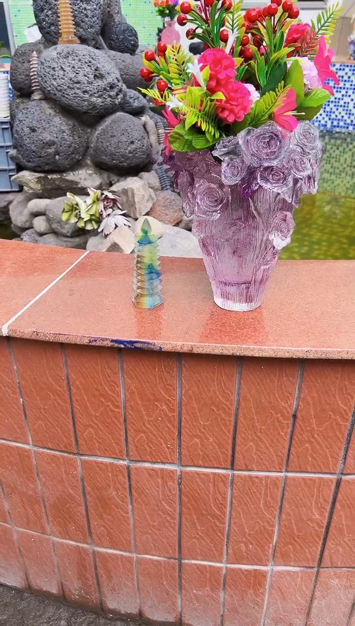 【闪购商品】泥塑古法琉璃玫瑰花瓶摆件