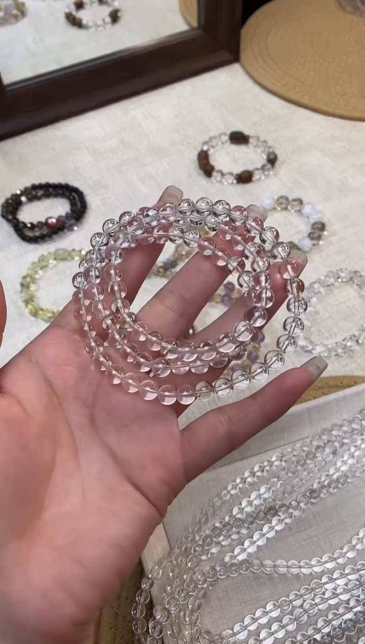 合金手链水晶《纯洁之灵》巴西白水晶素圈手串三圈6-7mm多样性发一
