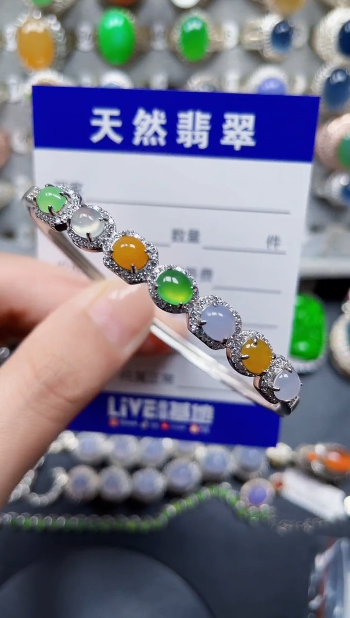 银S925镶嵌手镯翡翠380