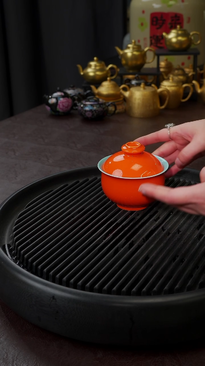 【闪购商品】杯【宜景窑爱马仕橙】胖墩墩盖碗