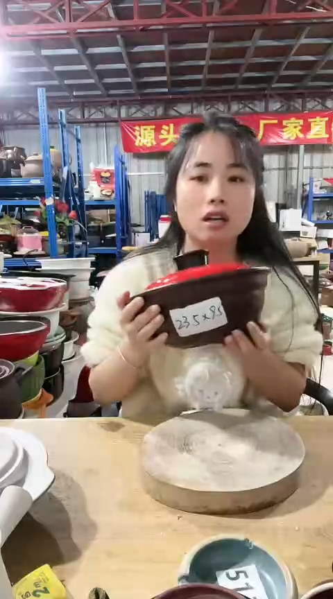 陶瑕疵大号咖色砂锅碗带盖不圆