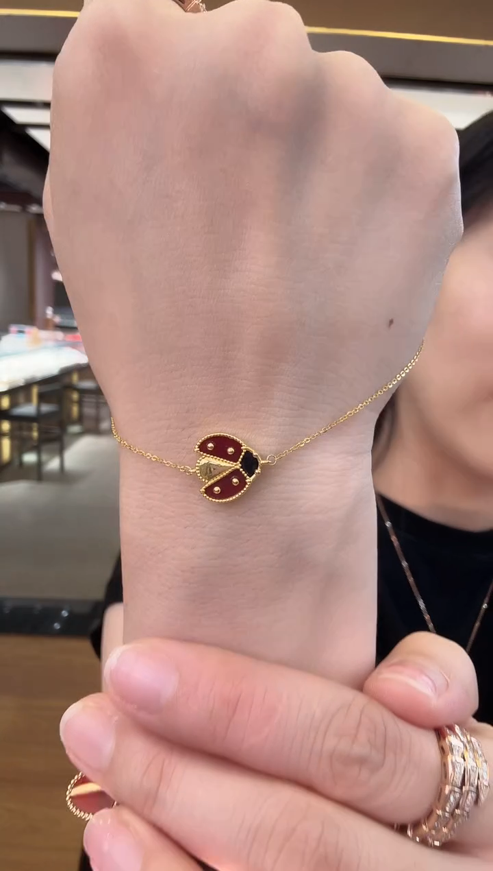 18K金镶嵌手链玛瑙/玉髓瓢虫手链