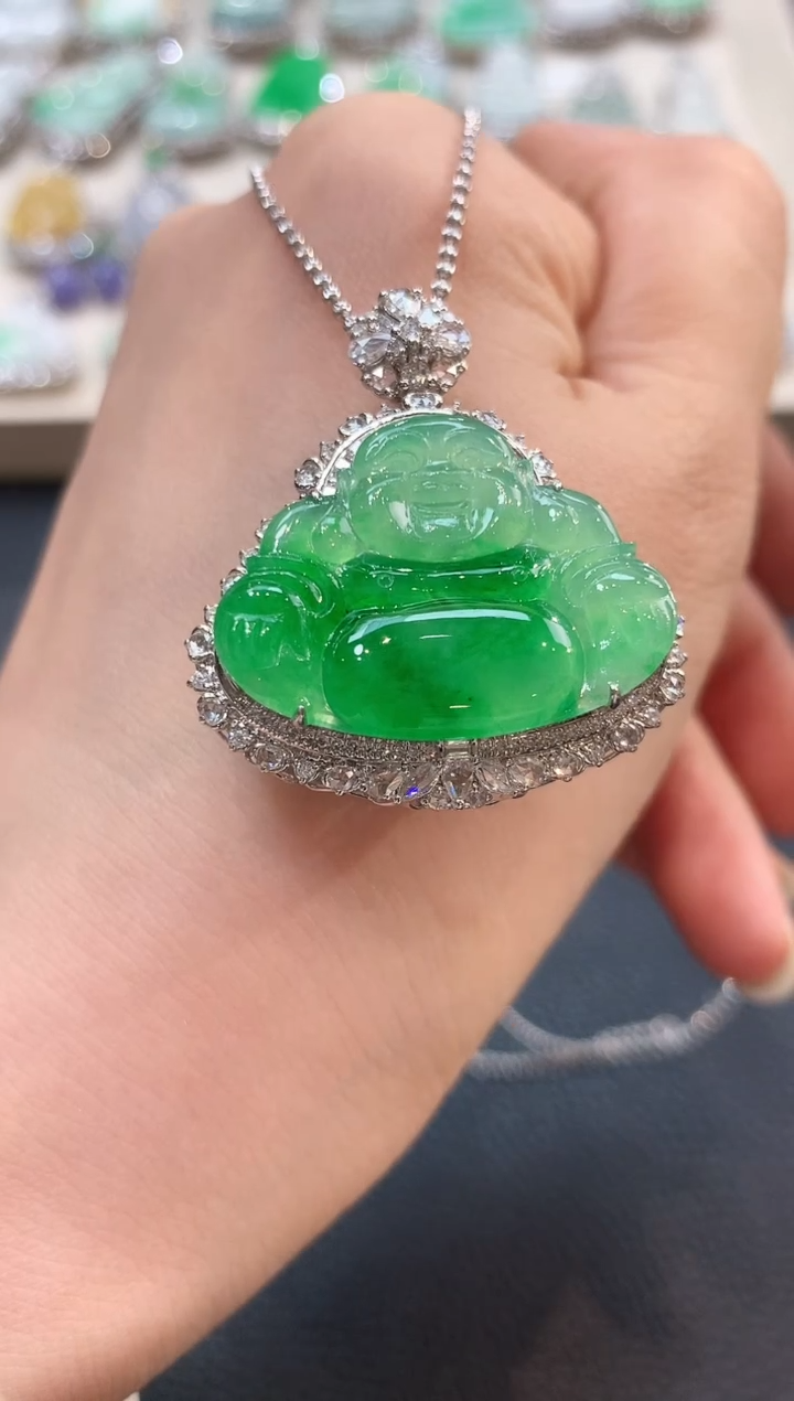 翡翠18K金镶嵌吊坠(不含链)n38春日珠宝