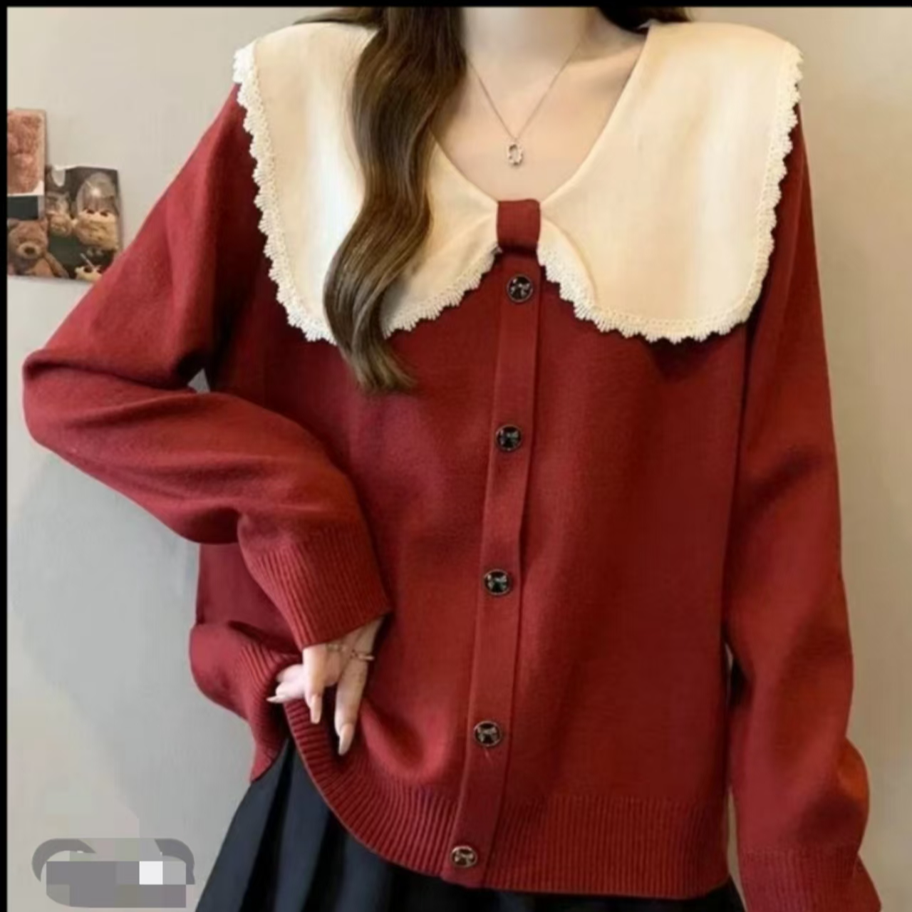 5029#大码女装法式小香风减龄娃娃领毛衣女秋冬胖妹妹宽松上衣