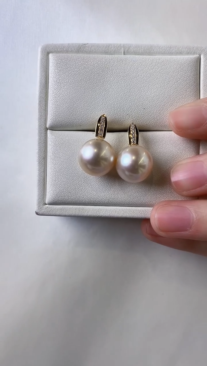 【闪购商品】海水珍珠耳饰18K金镶嵌13-14海水珍珠耳饰