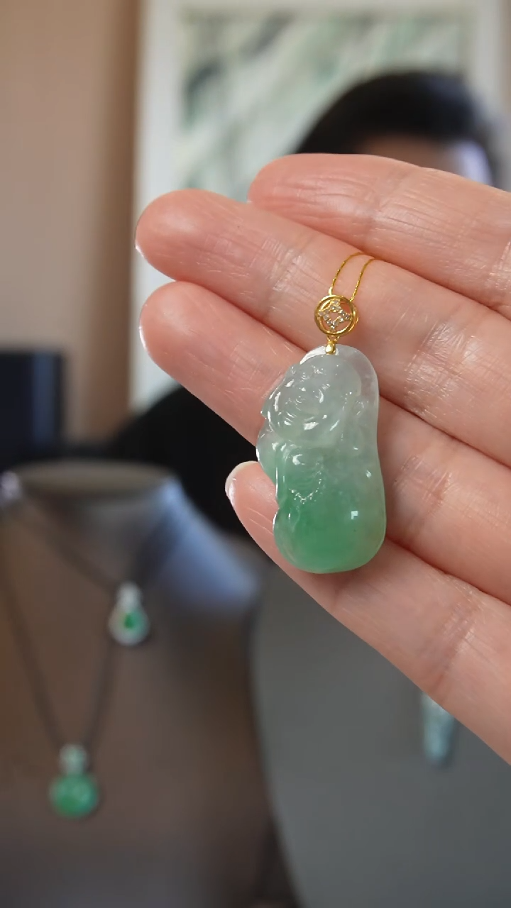 【闪购商品】翡翠颈饰18K金镶嵌天然缅甸翡翠吊坠