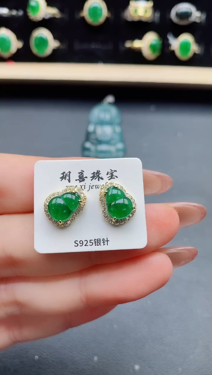 翡翠银S925镶嵌耳饰32132