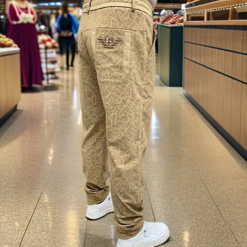 【高端定制】夏季款弹力轻奢修身提花时尚潮流冰丝裤百搭束脚男裤