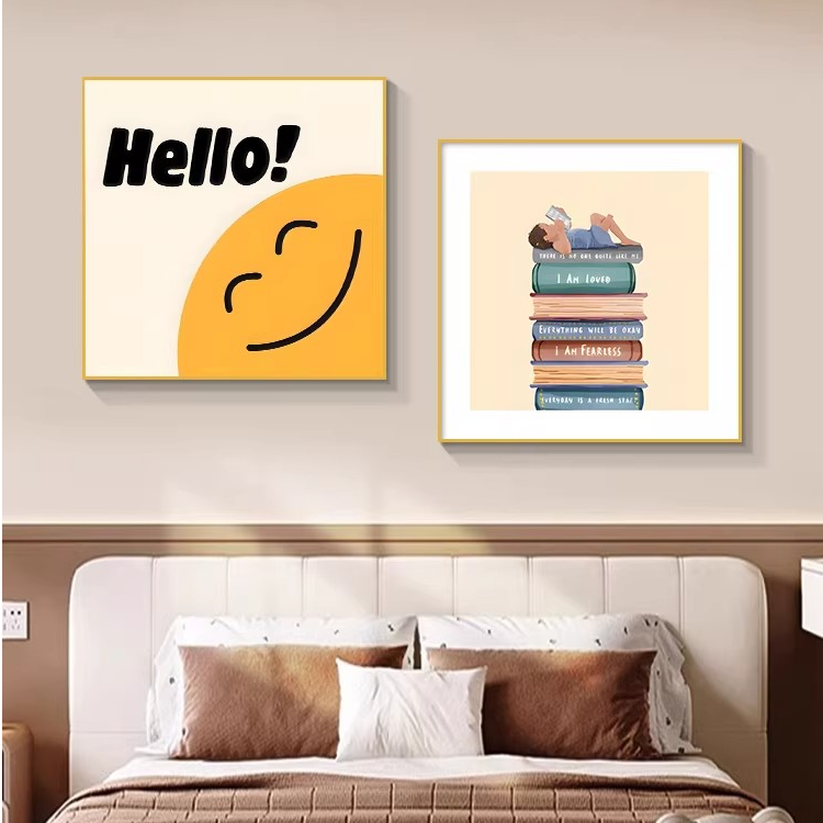 现代简约儿童房装饰画治愈系北欧卡通卧室床头画男孩女孩房间挂画