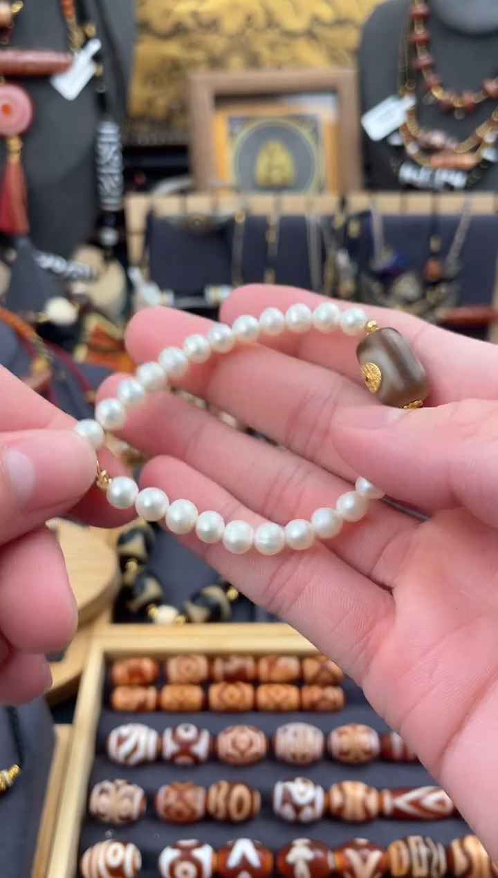 【闪购商品】玛瑙/玉髓未镶嵌颈饰高品一眼天地珍珠手串