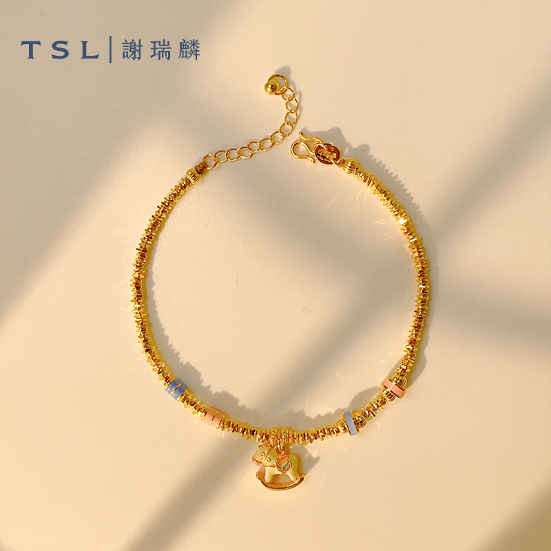TSL/谢瑞麟计价足金木马珐琅彩盘缠黄金手链礼物送女友送爱人