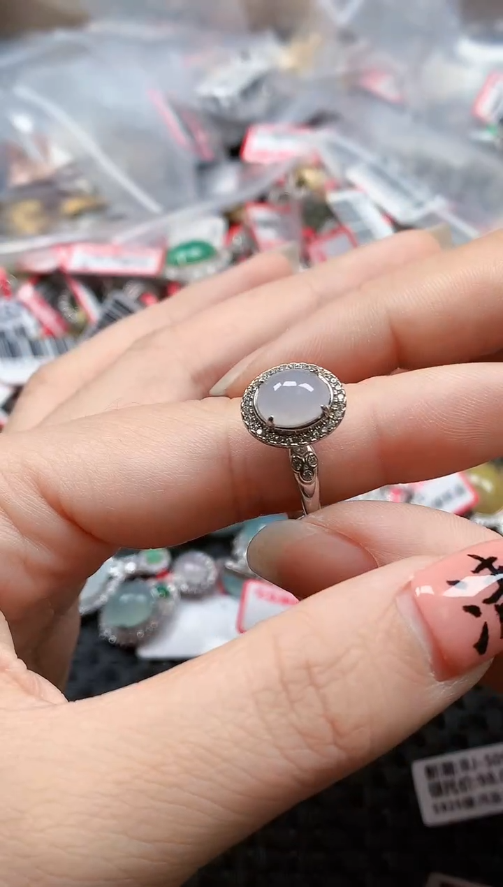 银S925镶嵌戒指翡翠天然A货缅甸翡翠